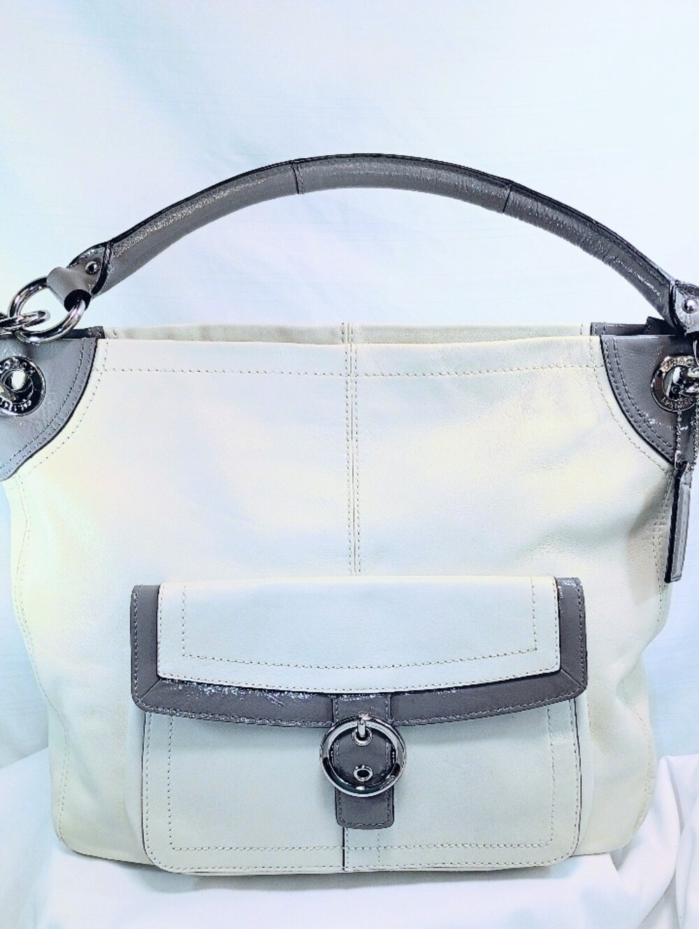 COACH Y2K VTG Classic Stardust White Leather Buckle Shoulder Bag Penelope F18889